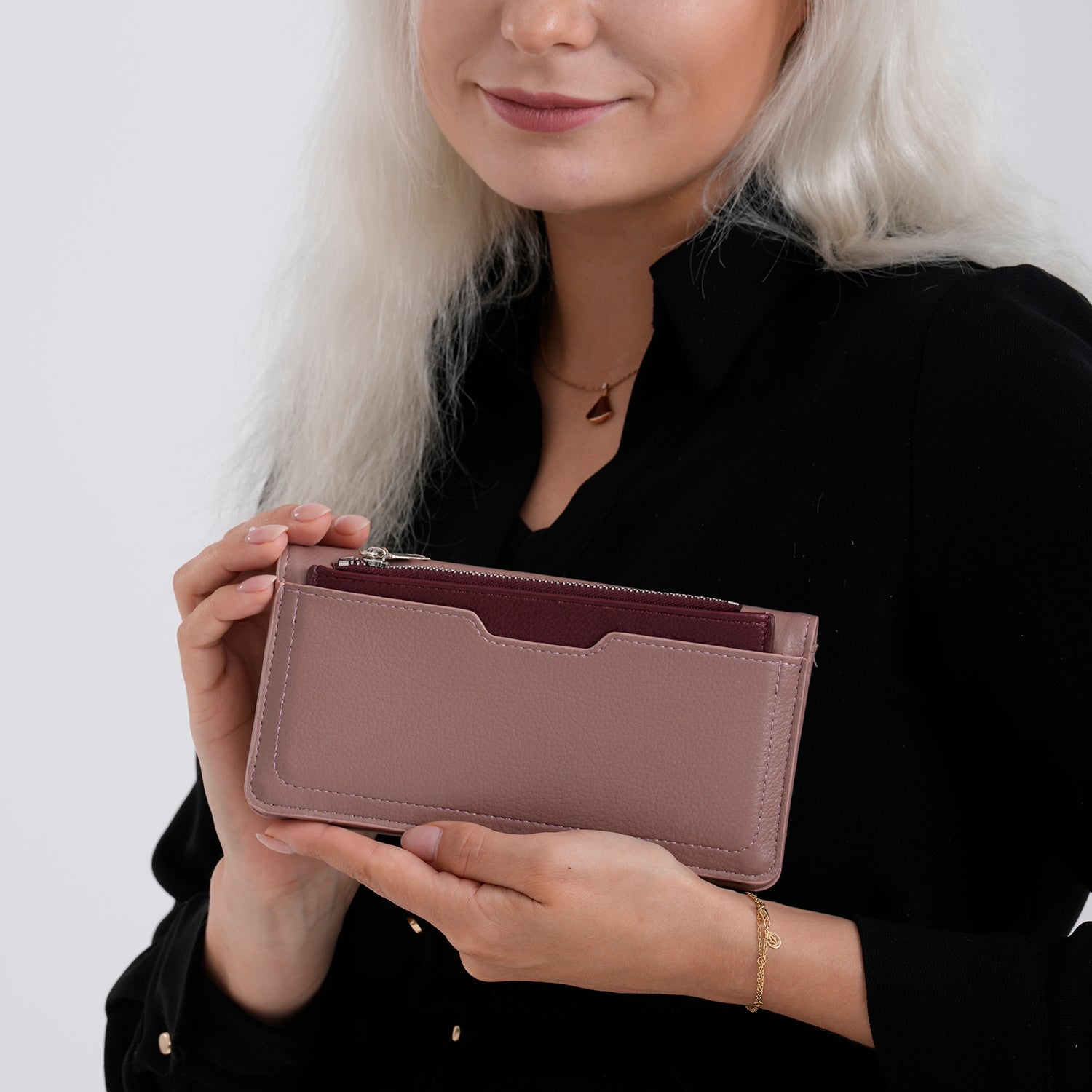 La Marey - Set of 2 RFID Blocking Wallet &amp; Card Holder - Mauve &amp; Burgundy 8377011 3