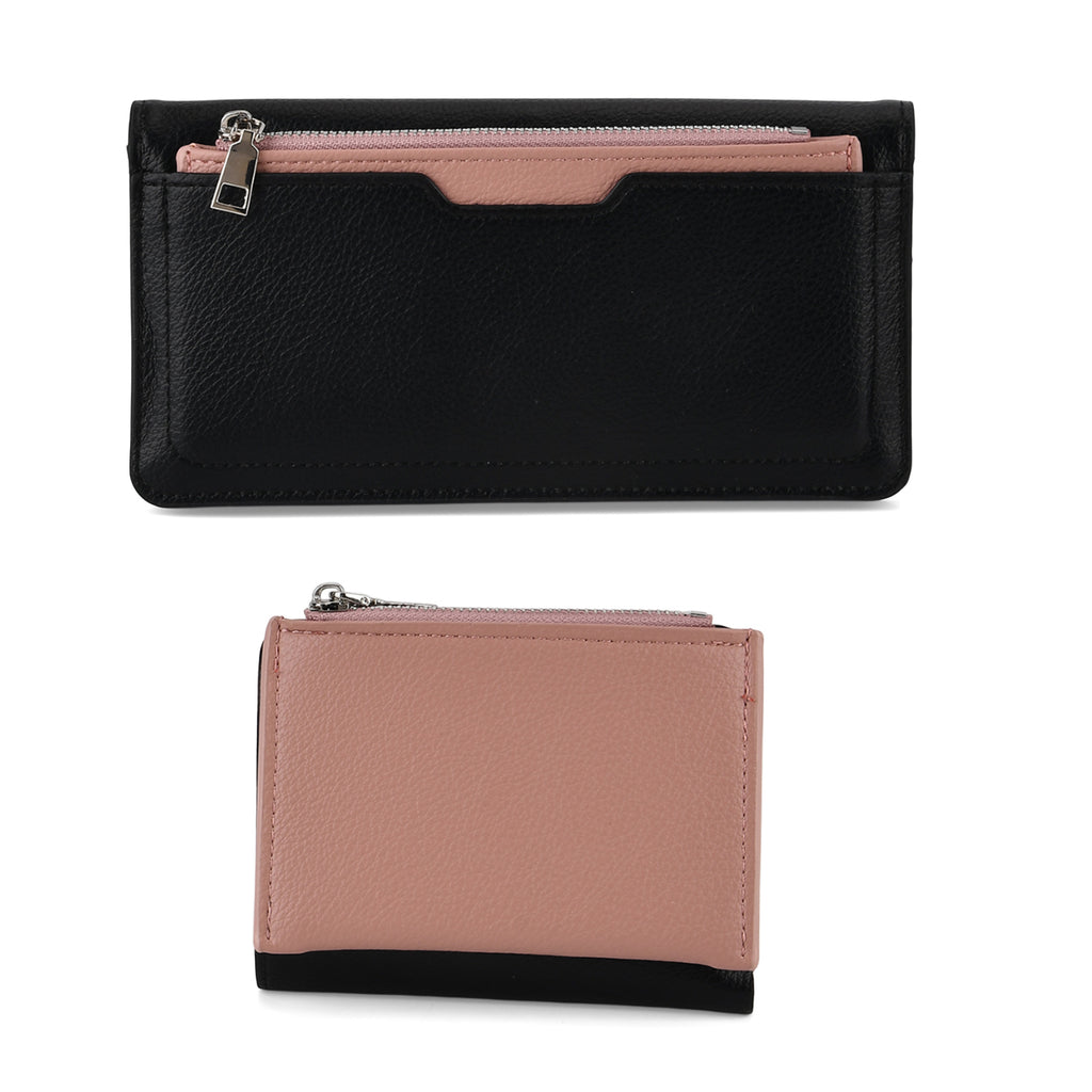 La Marey - Set of 2 RFID Blocking Wallet & Card Holder - Black & Pink_8377065