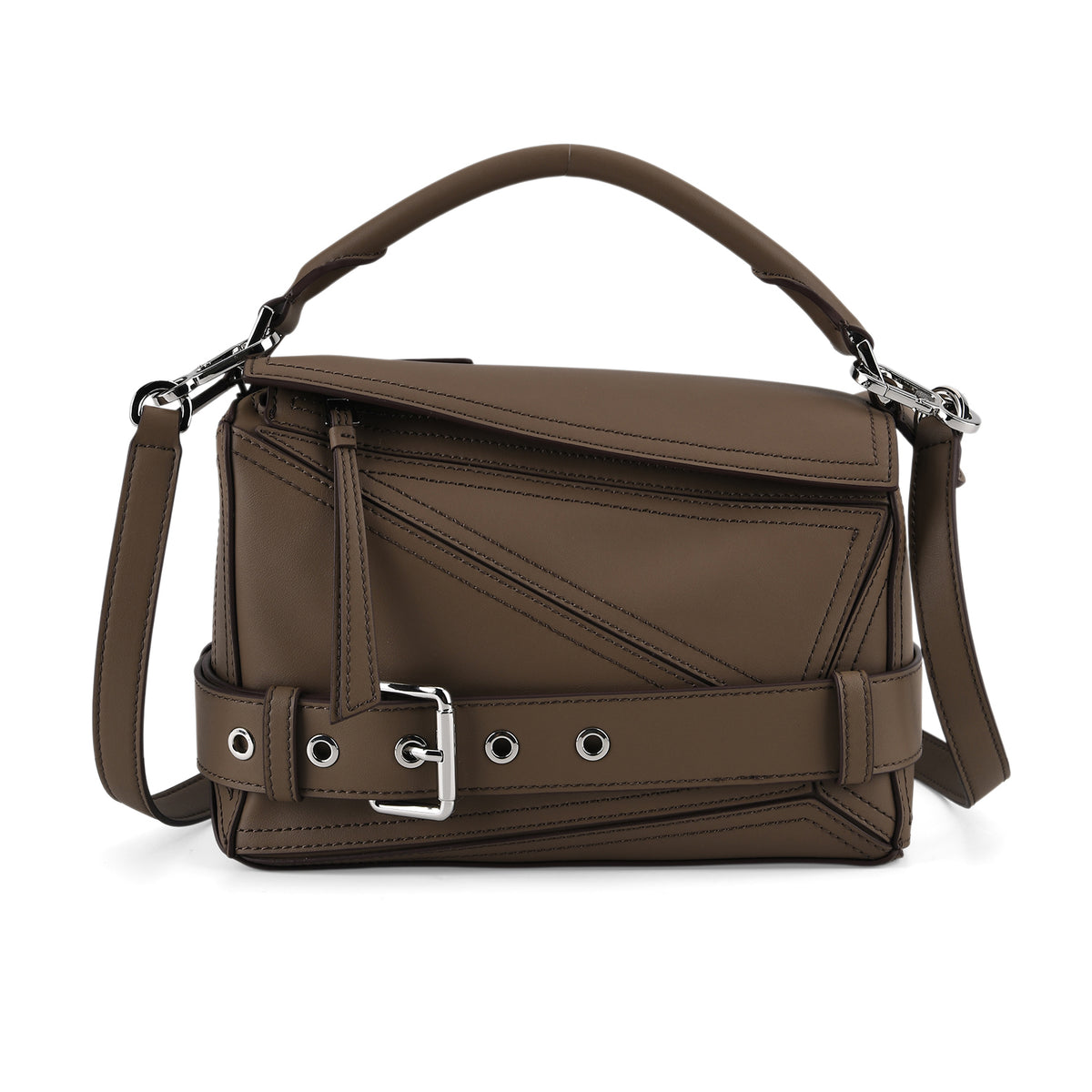 Designer Inspired - Genuine Leather Geometric Panel Handbag with 2 Detachable Straps V32653916 0