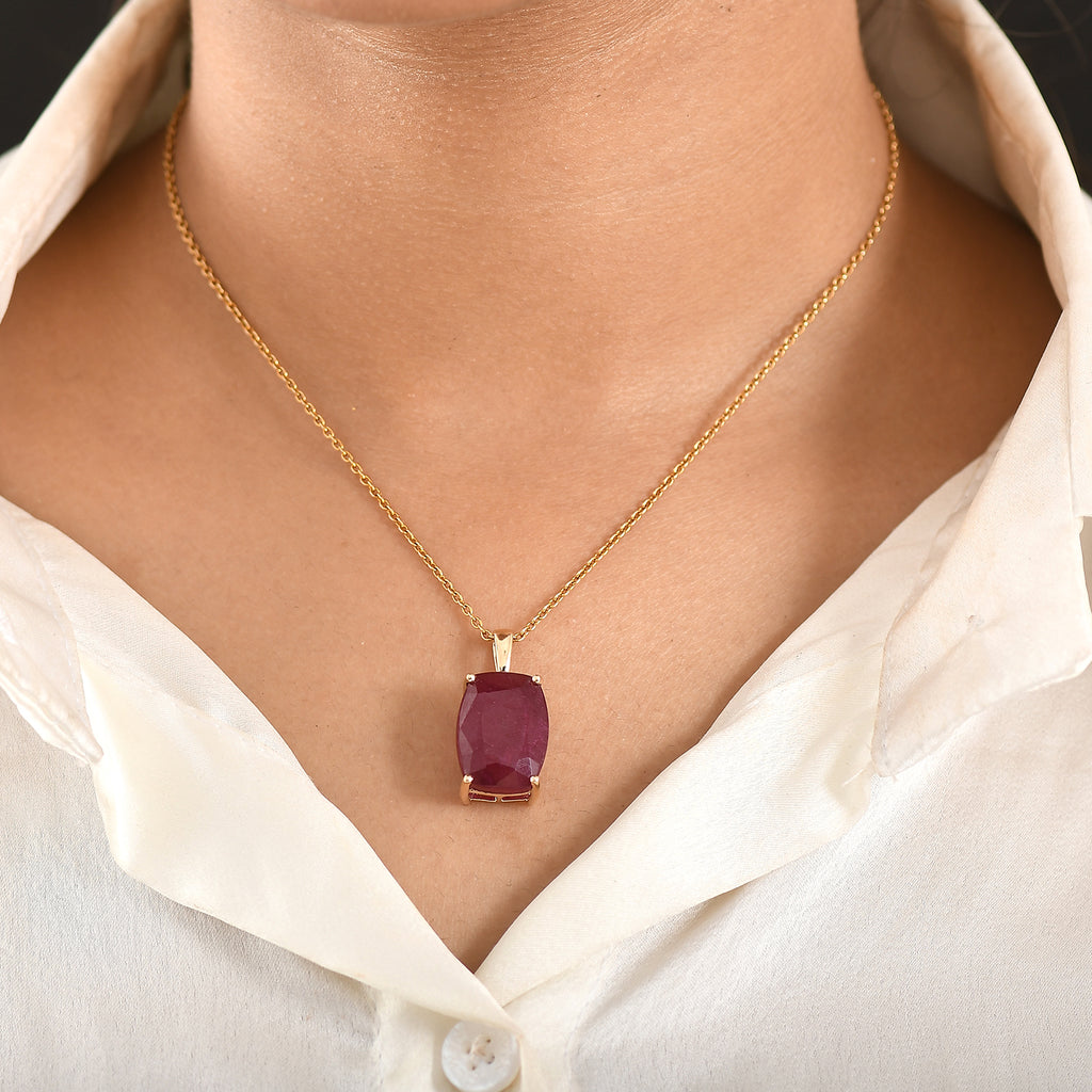 Royal Bali Collection - 9K Yellow Gold African Ruby Solitaire Pendant 22.78 Ct_8377533_2
