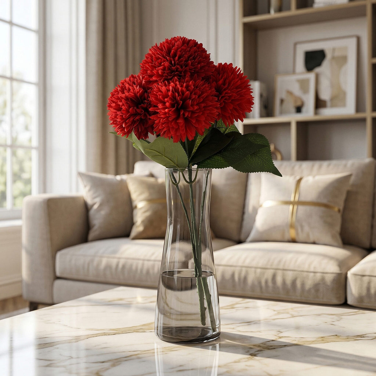 5-Heads Artificial Flower Bouquet (43cm) - Red 8377550 2