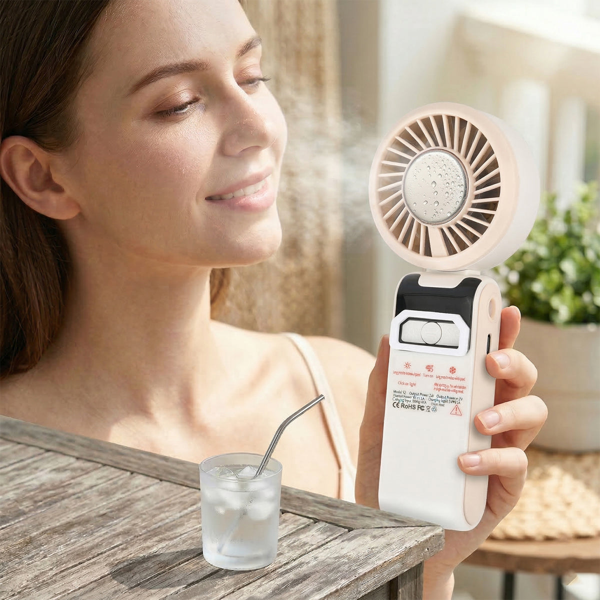LIVMORE Portable Ice Cooling Fan - 100 Speed Rechargeable Handheld Fan with Night Light (3000mAh Battery) - Off White V32514383 2