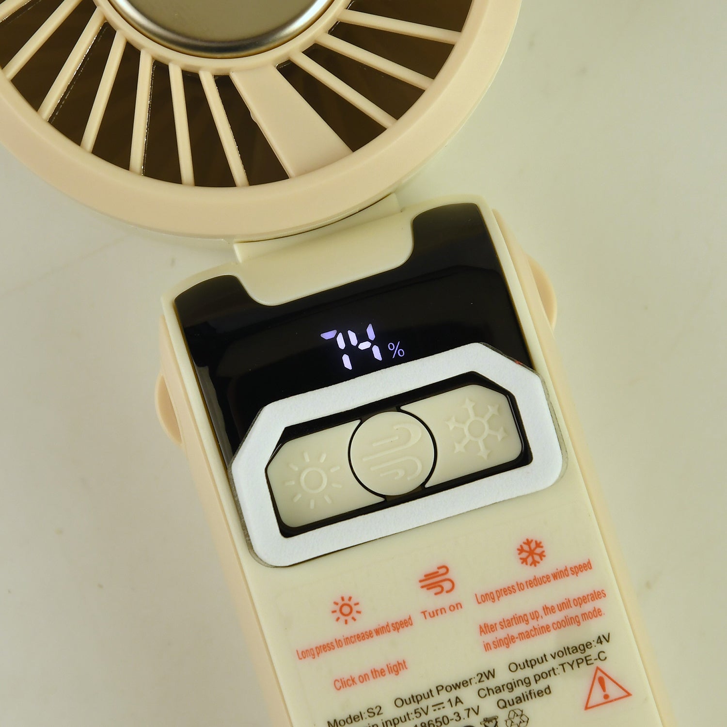 LIVMORE Portable Ice Cooling Fan - 100 Speed Rechargeable Handheld Fan with Night Light (3000mAh Battery) - Off White V32514383 9