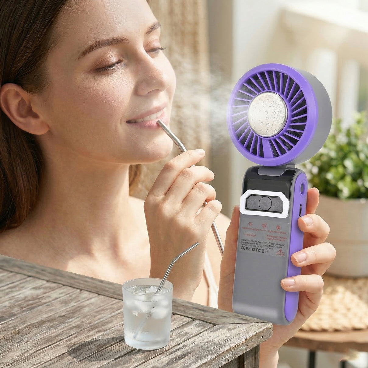 LIVMORE Portable Ice Cooling Fan - 100 Speed Gears, Rechargeable, Handheld Fan with Night Light (3000mAh Battery) - Purple V32528871 2
