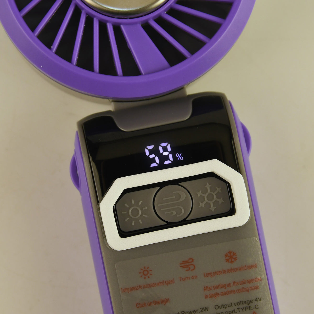 LIVMORE Portable Ice Cooling Fan - 100 Speed Gears, Rechargeable, Handheld Fan with Night Light (3000mAh Battery) - Purple V32528871 9