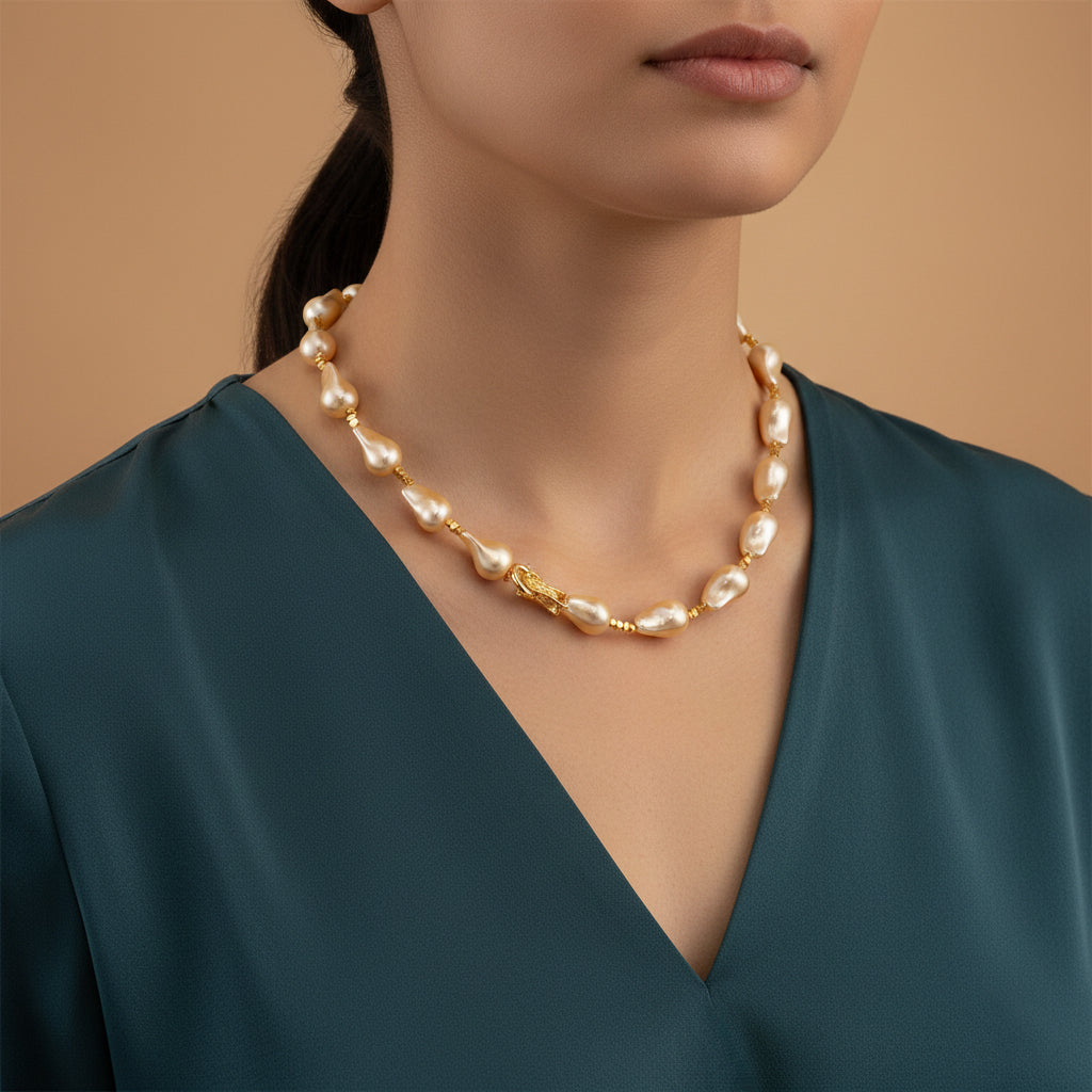 Golden Shell Pearl Beads Necklace (Size - 20) in Yellow Gold Tone_8378151_1