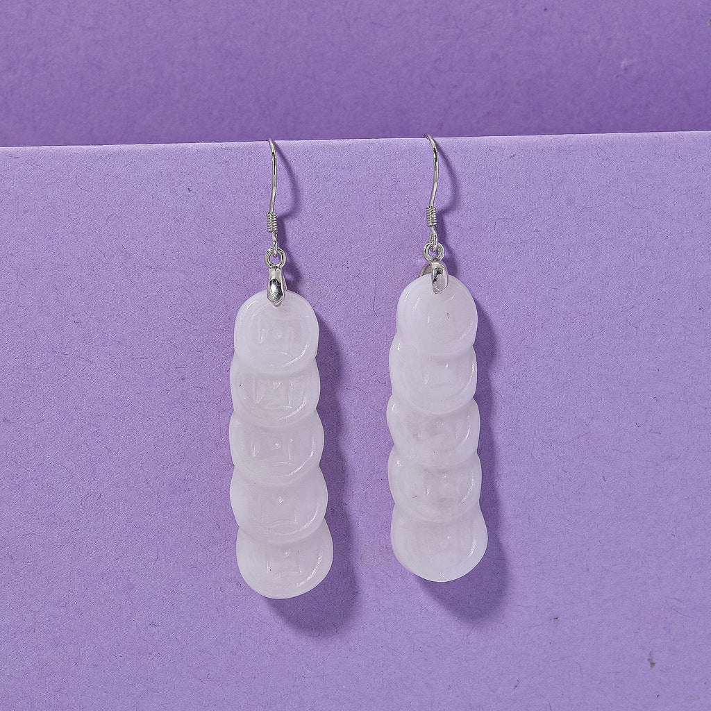 Natural Type A - White Jadeite Jade Money Coin Earring in Rhodium Overlay Sterling Silver 55.00 Ct._8378336_1