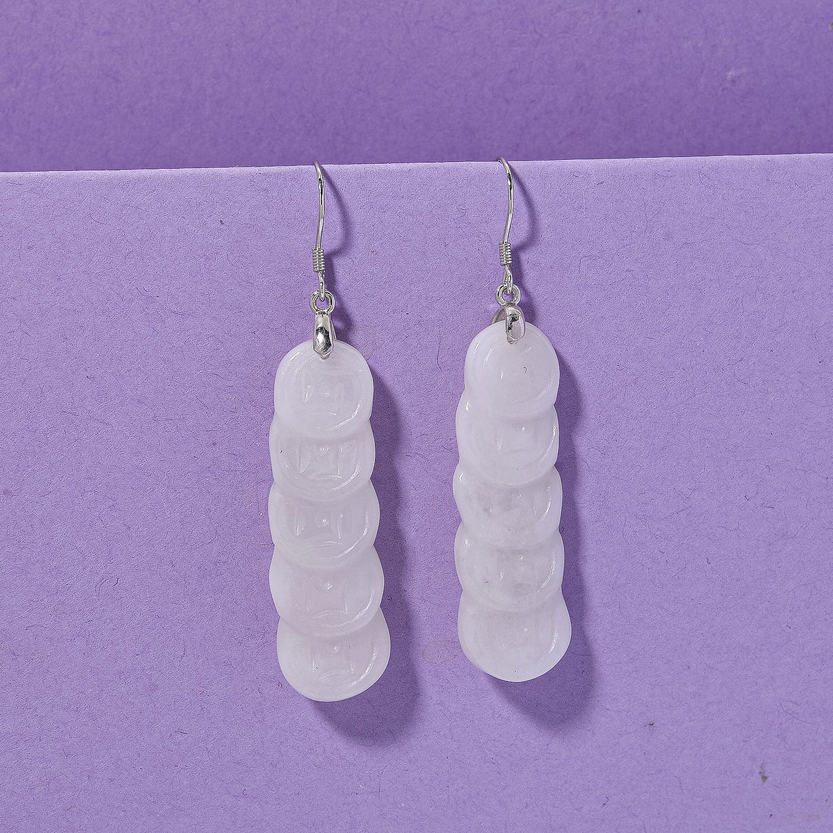 Natural Type A - White Jadeite Jade Money Coin Earring in Rhodium Overlay Sterling Silver 55.00 Ct. V32533821 2