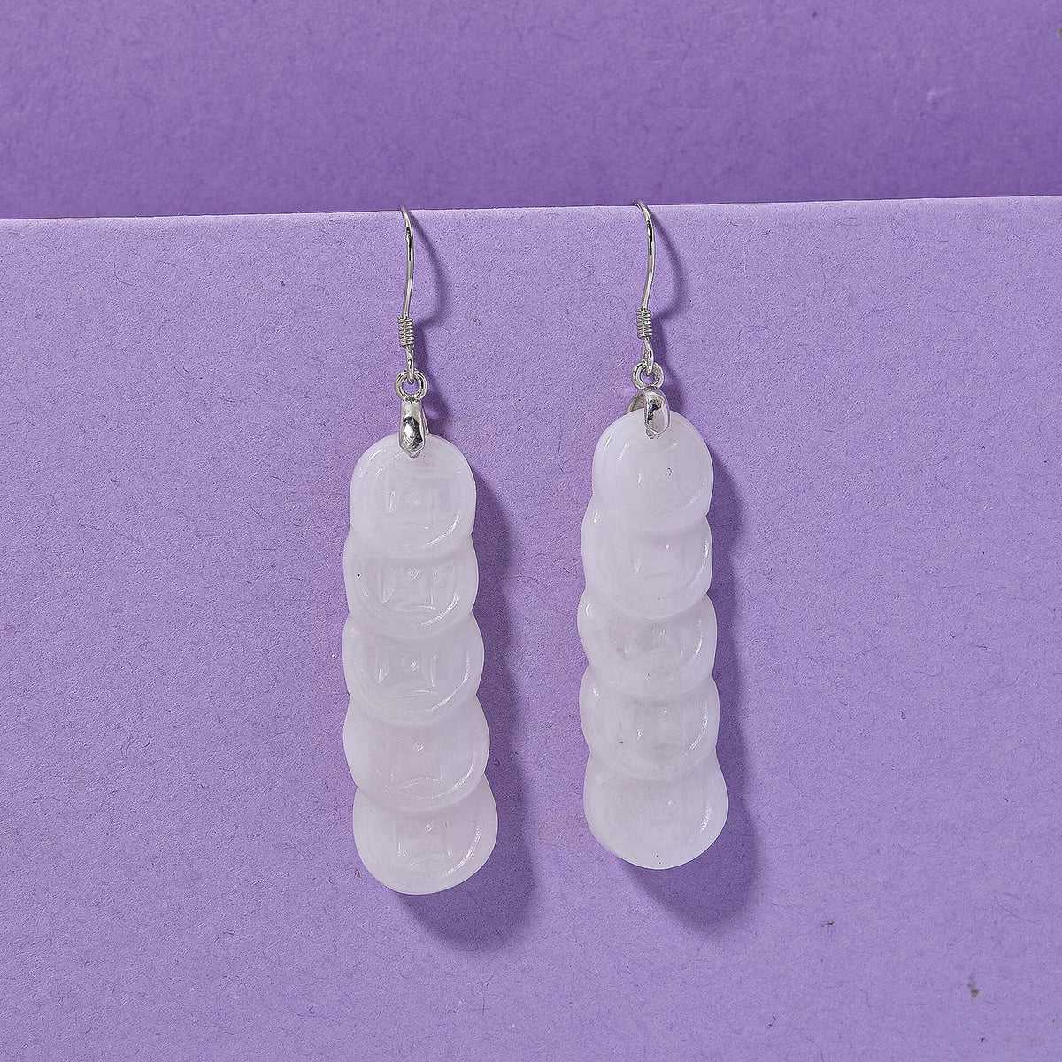 Natural Type A - White Jadeite Jade Money Coin Earring in Rhodium Overlay Sterling Silver 55.00 Ct. V32533821 2