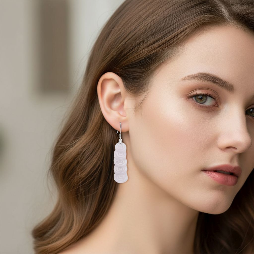 Natural Type A - White Jadeite Jade Money Coin Earring in Rhodium Overlay Sterling Silver 55.00 Ct. V32533821 3