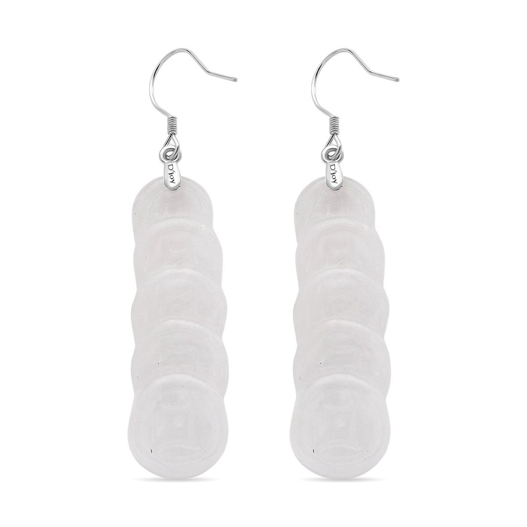Natural Type A - White Jadeite Jade Money Coin Earring in Rhodium Overlay Sterling Silver 55.00 Ct._8378336_3