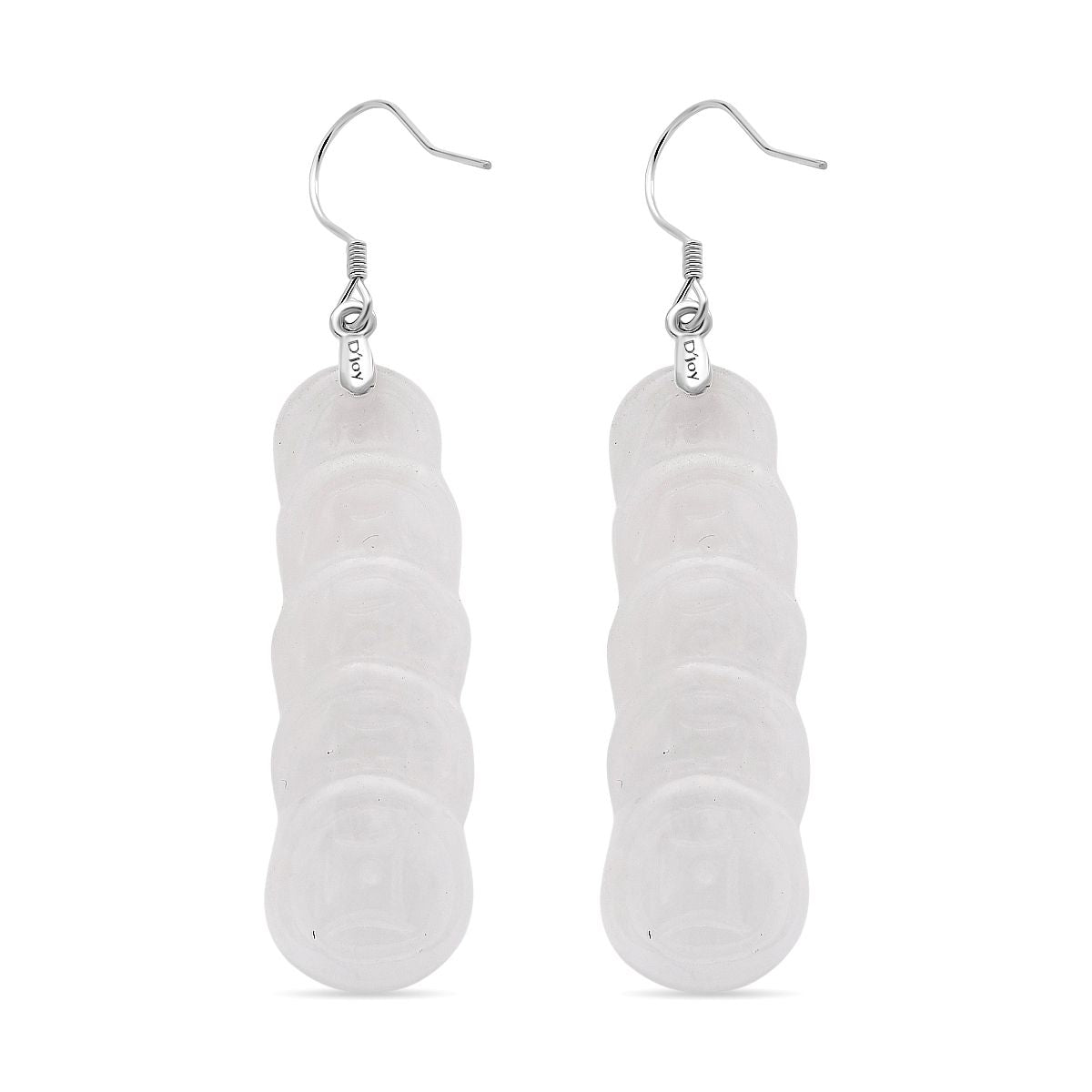 Natural Type A - White Jadeite Jade Money Coin Earring in Rhodium Overlay Sterling Silver 55.00 Ct. V32533821 4