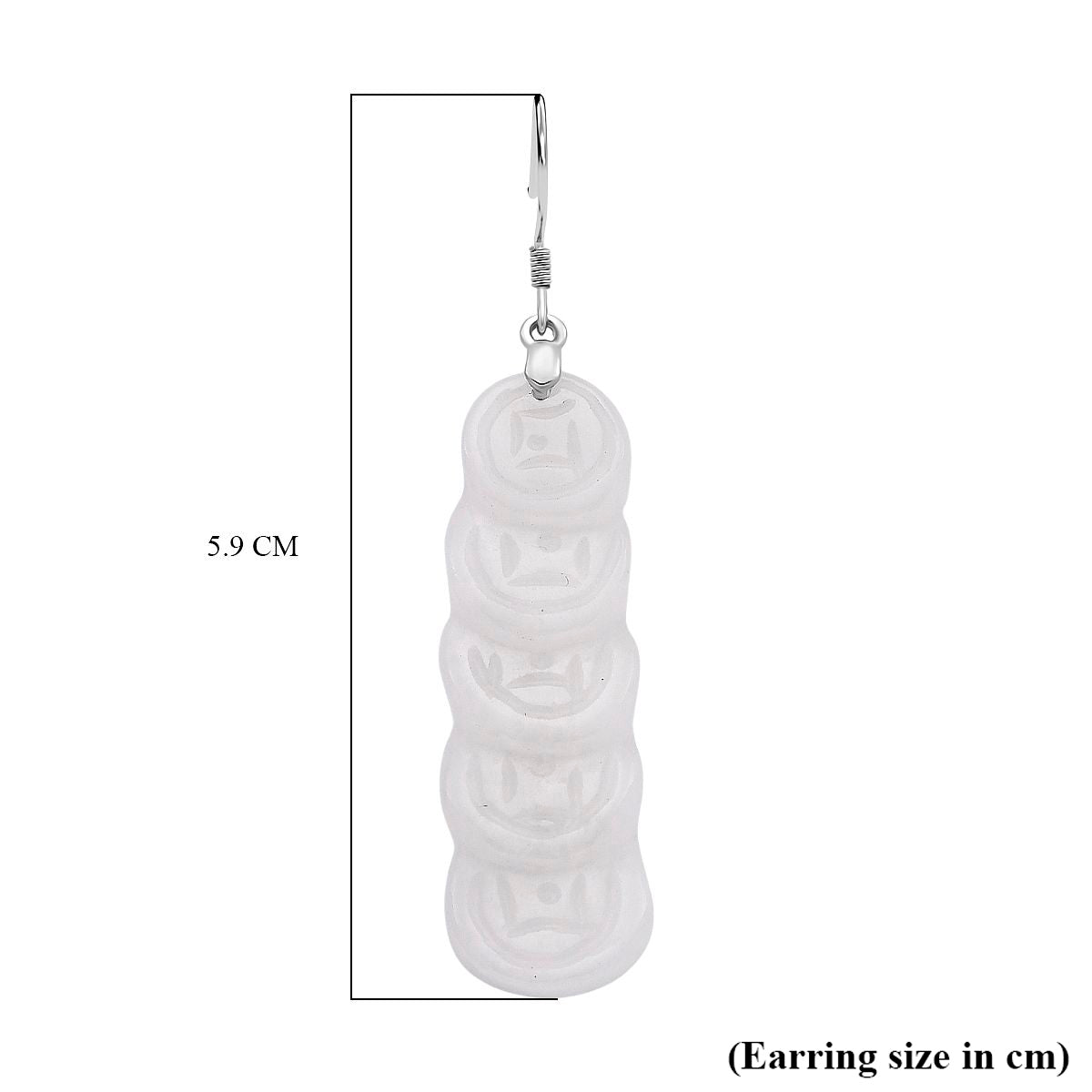 Natural Type A - White Jadeite Jade Money Coin Earring in Rhodium Overlay Sterling Silver 55.00 Ct. V32533821 5