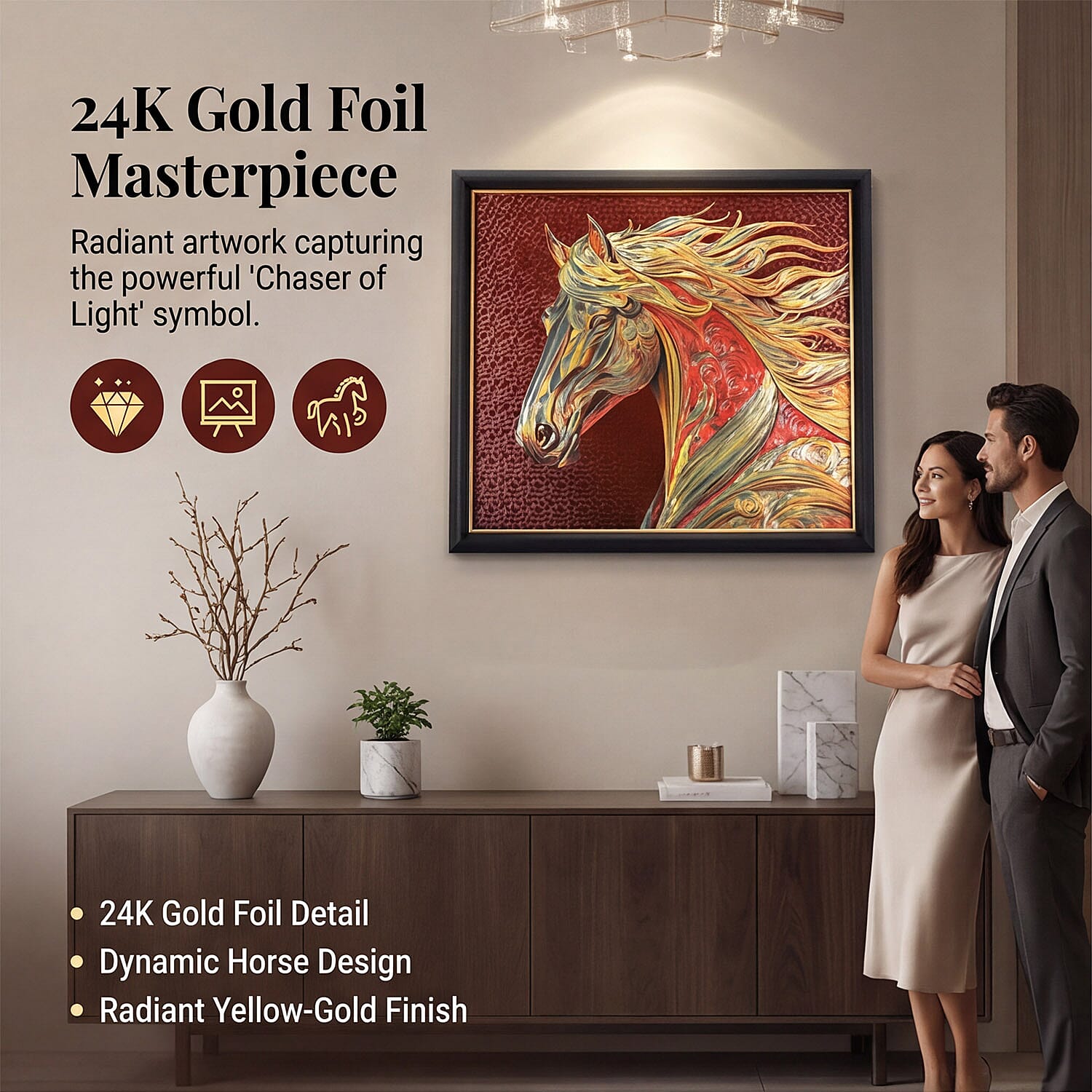 24K Gold Foil Painting of the Chaser of Light â€“ Framed Artwork (51.5 x 44.5cm) 8378395 2