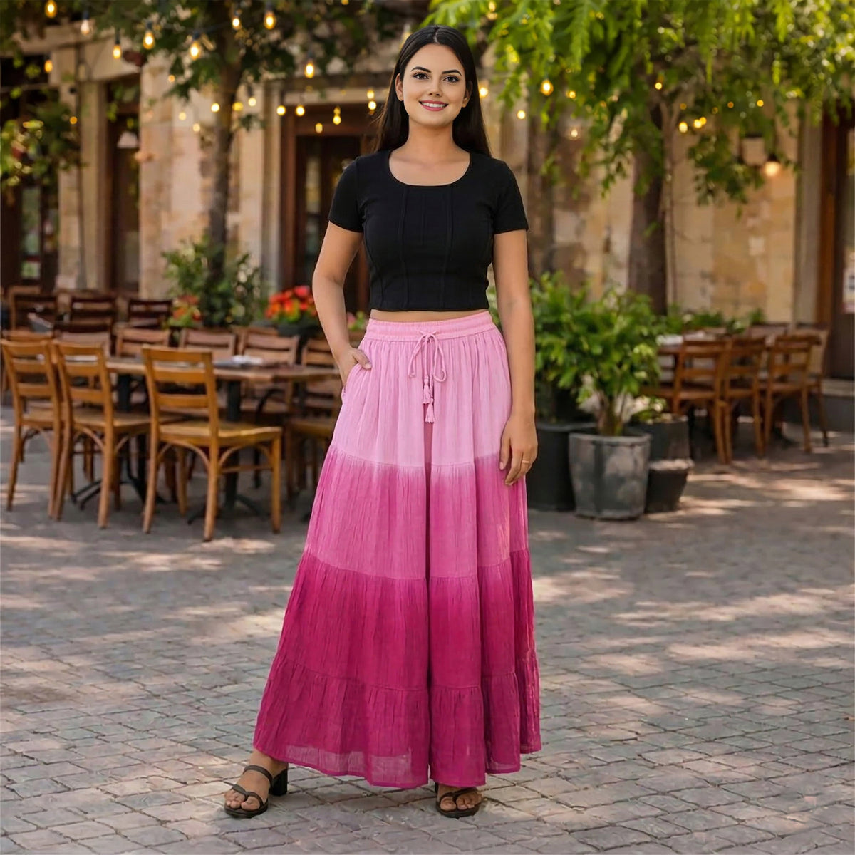 La Marey Tiered A-Line Ombre Dyed Maxi Skirt (Size M, 12-14) - Pink Shaded V32614452 2