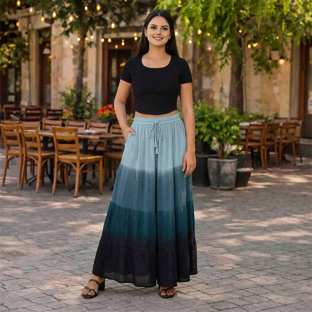 La Marey Tiered A-Line Ombre Dyed Maxi Skirt (Size M, 12-14) - Grey & Black_8378575