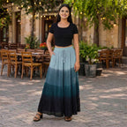 La Marey Tiered A-Line Ombre Dyed Maxi Skirt (Size M, 12-14) - Grey & Black_8378575