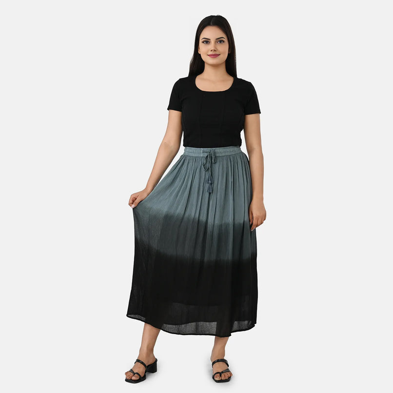 La Marey Tiered A-Line Ombre Dyed Maxi Skirt (Size L, 16-18) - Grey & Black_8378576