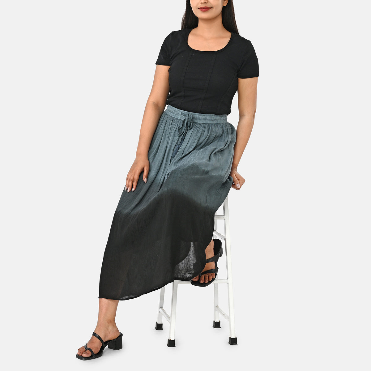 La Marey Tiered A-Line Ombre Dyed Maxi Skirt (Size L, 16-18) - Grey &amp; Black V32701652 5