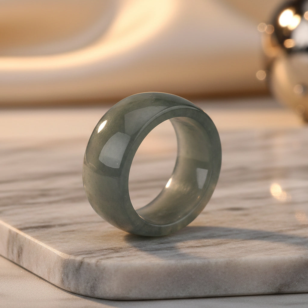 Natural Type A Jadeite Jade 10MM Handcrafted Band Ring 45.00 Ct. V32530640 2