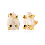 White Keshi Shell Pearl & Multi Color Cubic Zirconia Beads Earring with Push Back 15.00 Ct._8378694