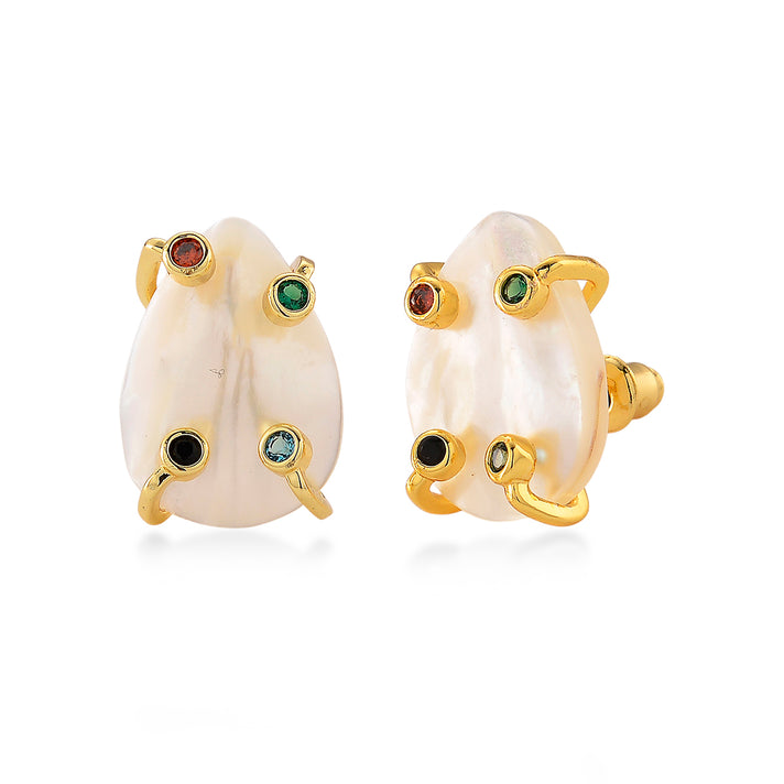 White Keshi Shell Pearl &amp; Multi Color Cubic Zirconia Beads Earring with Push Back 15.00 Ct. 8378694 1