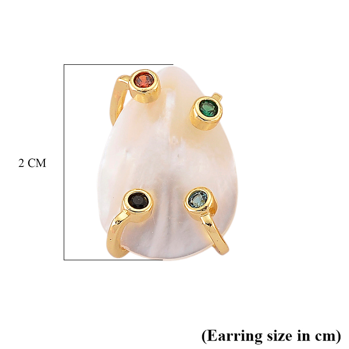 White Keshi Shell Pearl &amp; Multi Color Cubic Zirconia Beads Earring with Push Back 15.00 Ct. 8378694 5