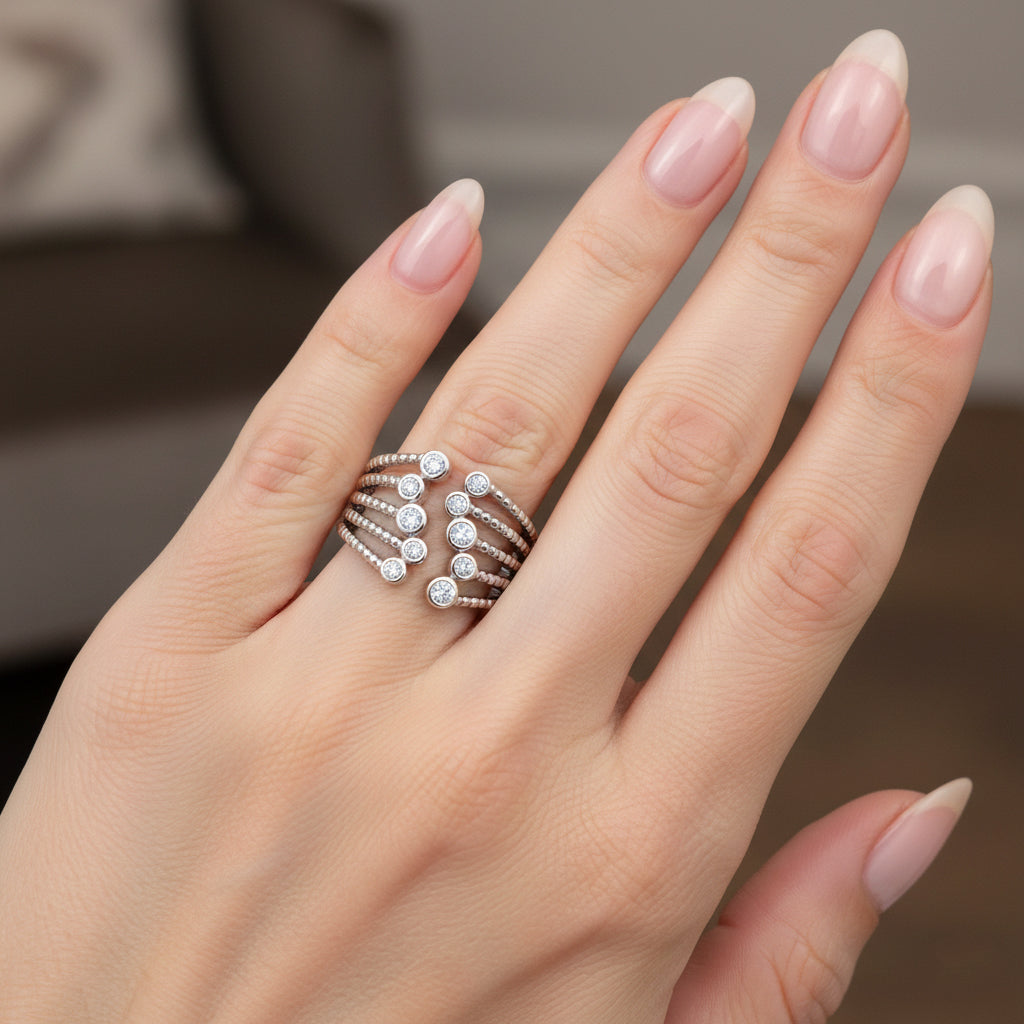 Luxuriant Lab Grown Diamond Bubble Ring (SI/G-H) in Rhodium Overlay Sterling Silver_8378842_2