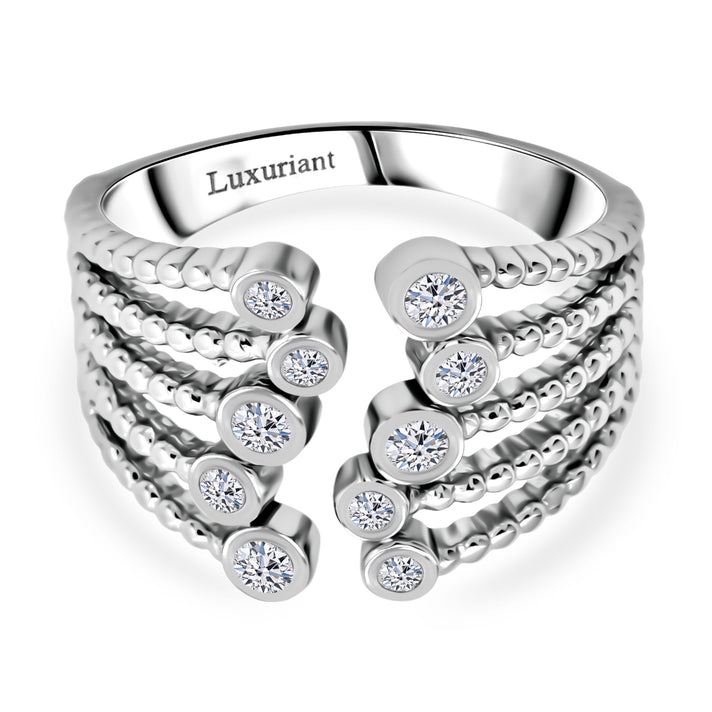 LUXURIANT 0.5 Ct. Lab Grown Diamond Bubble Ring in Rhodium Over Sterling Silver 8378843 1