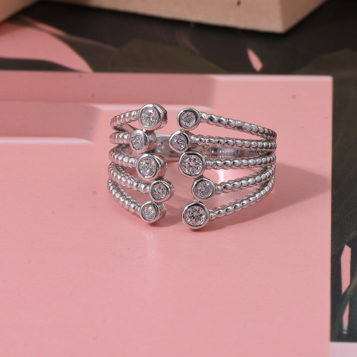 LUXURIANT 0.5 Ct. Lab Grown Diamond Bubble Ring in Rhodium Over Sterling Silver 8378843 2