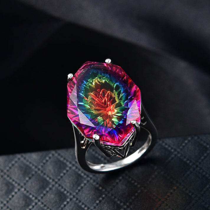 D'Joy Nebula Quartz Doublet Solitaire Ring in Rhodium Overlay Sterling Silver 21.84 Ct. 8378955 2
