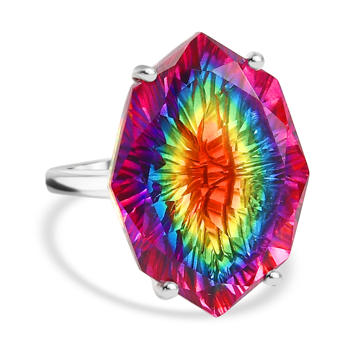 D'Joy Nebula Quartz Doublet Solitaire Ring in Rhodium Overlay Sterling Silver 21.84 Ct. V32520474 0