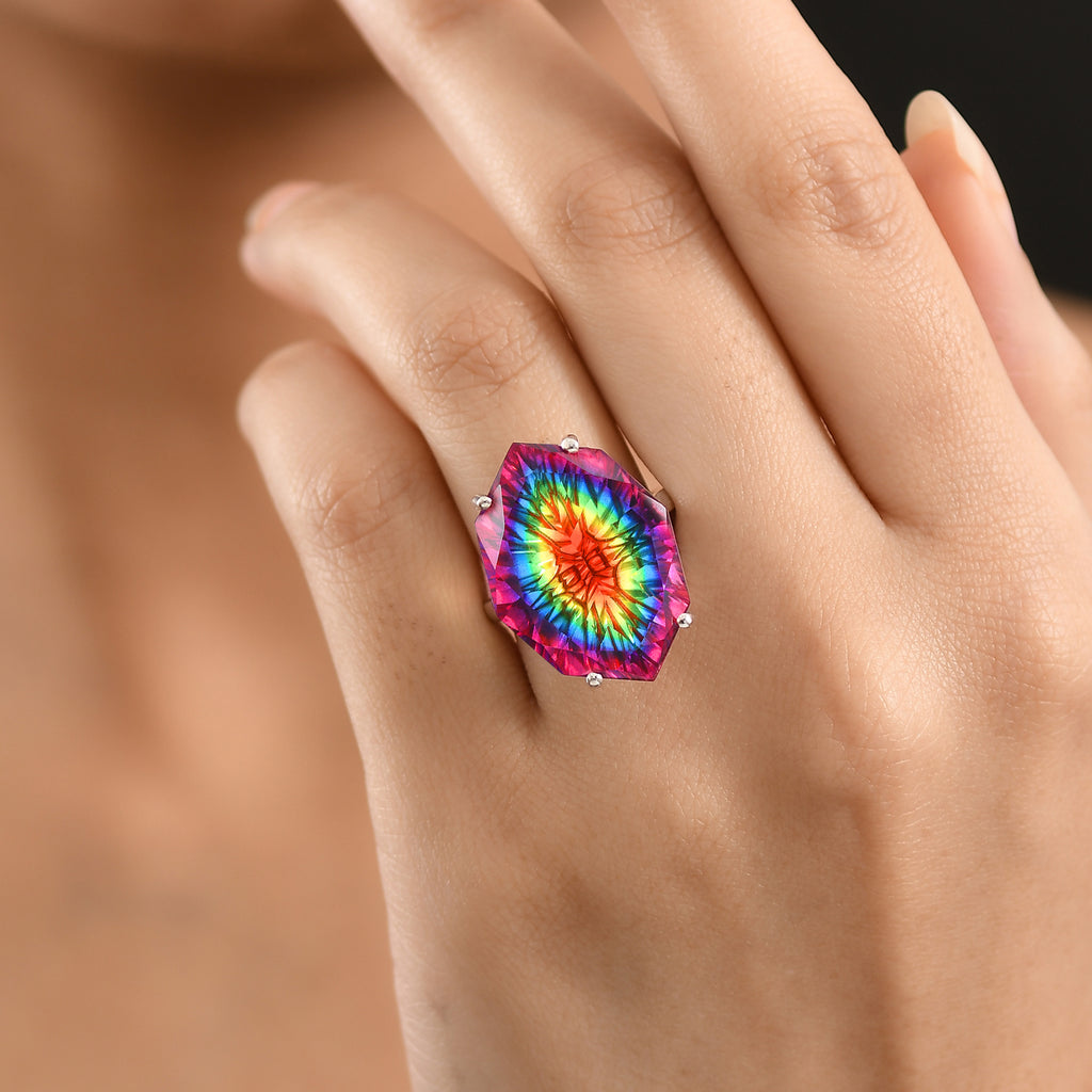 D'Joy Nebula Quartz Doublet Solitaire Ring in Rhodium Overlay Sterling Silver 21.84 Ct._8378957_2