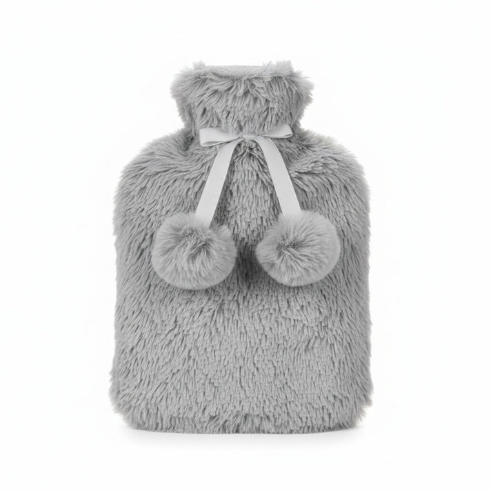Topped Faux Fur Hot Water Bottle (2L) - Grey V32648441 1