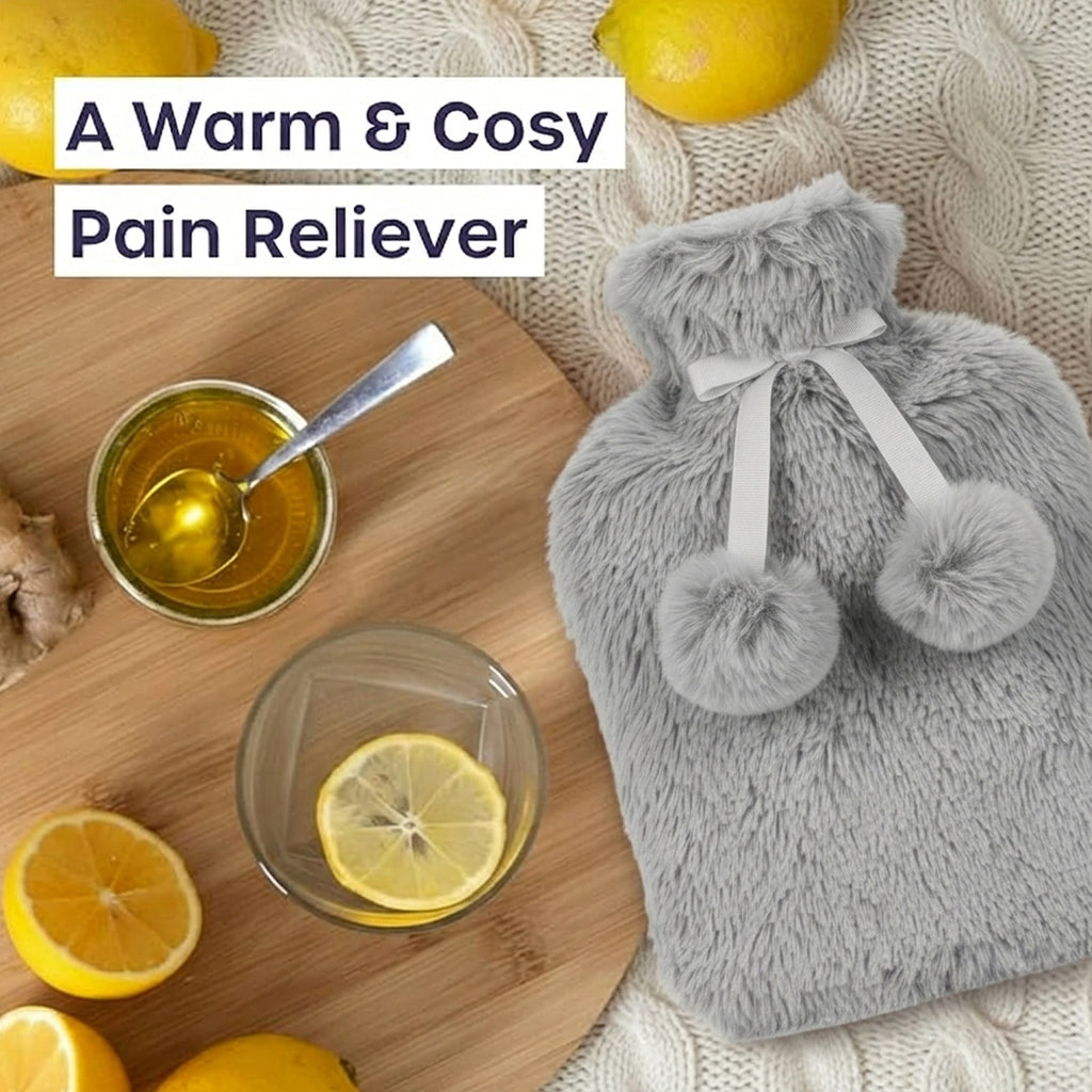 Topped Faux Fur Hot Water Bottle (2L) - Grey_8379249_3
