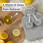 Topped Faux Fur Hot Water Bottle (2L) - Grey_8379249_3