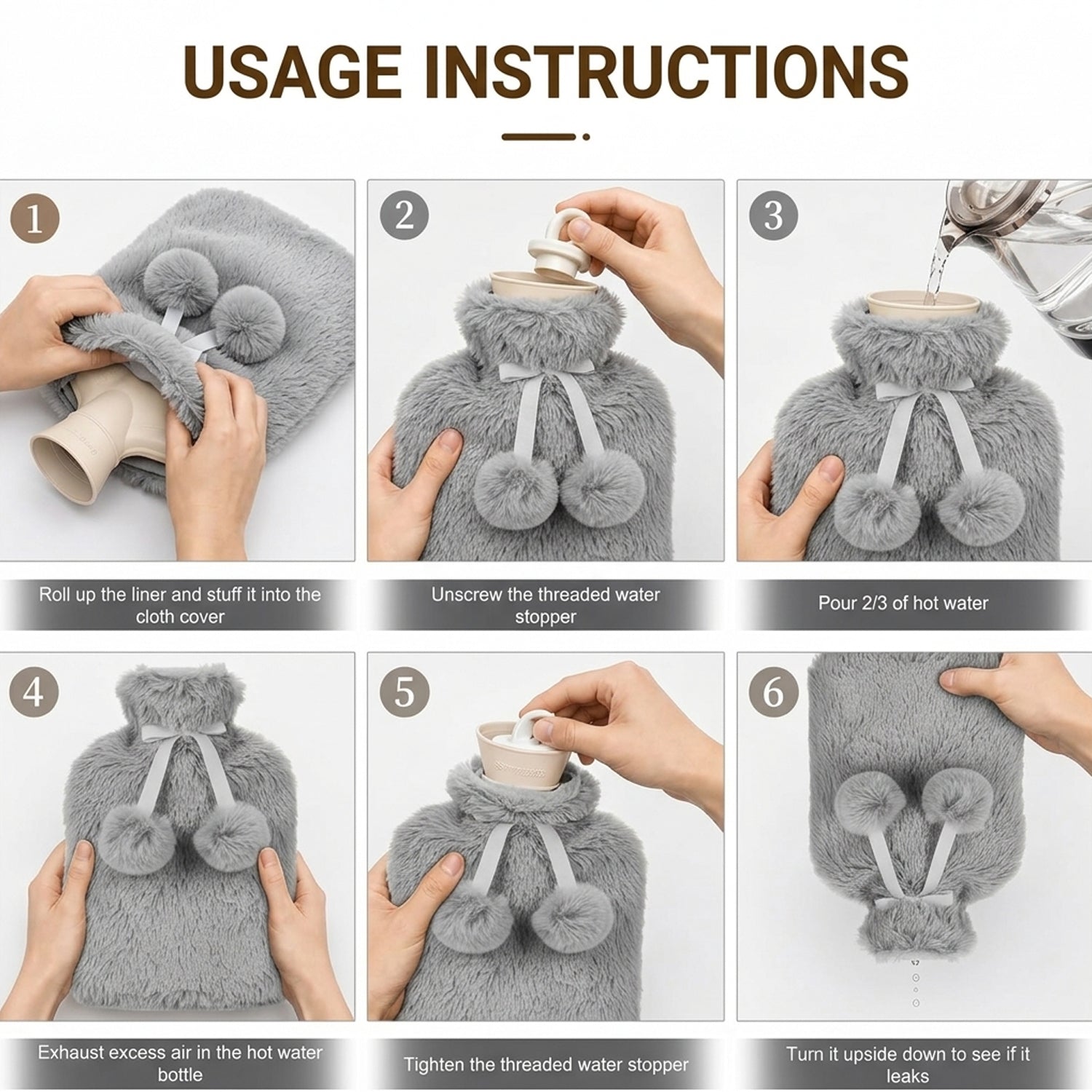 Topped Faux Fur Hot Water Bottle (2L) - Grey V32515113 5