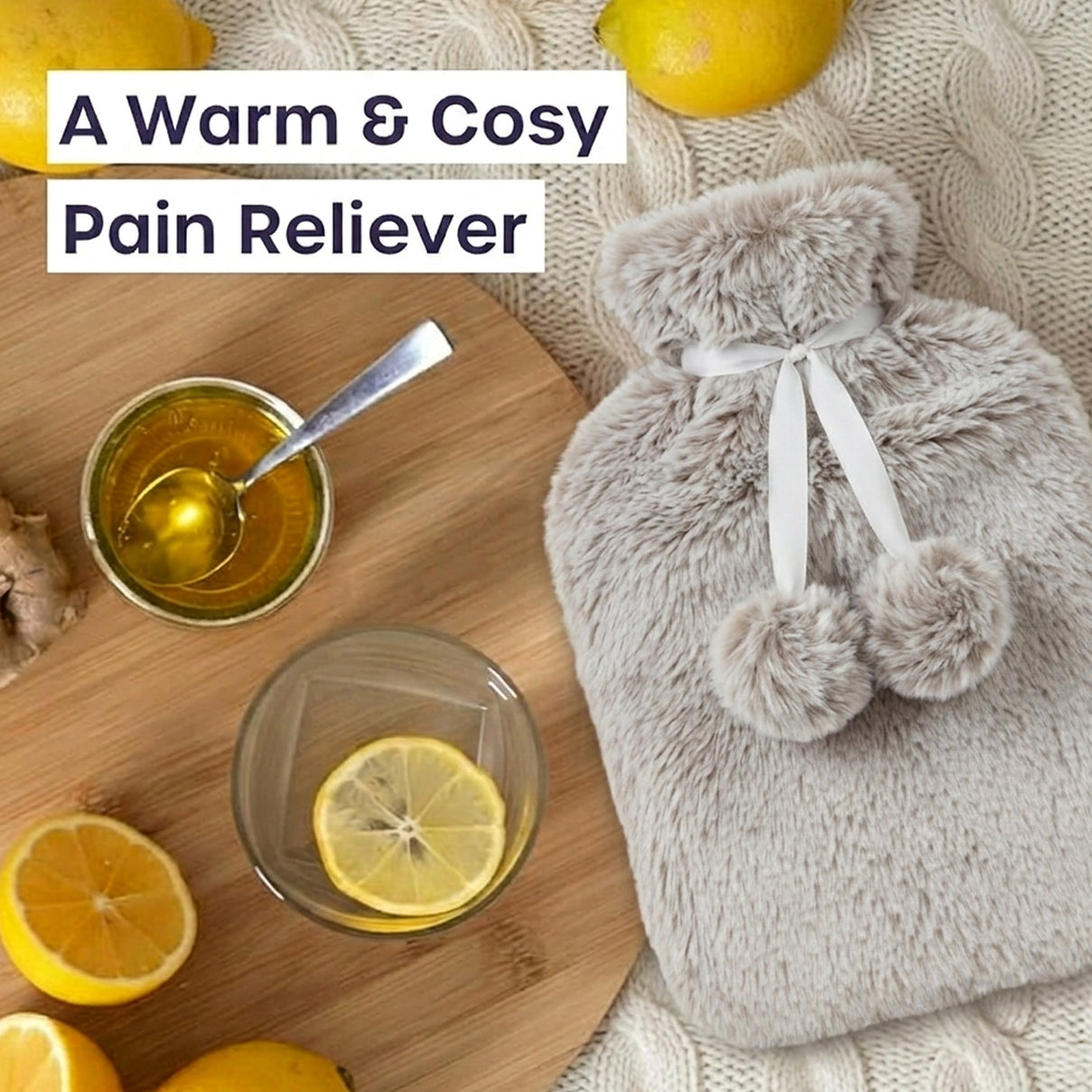 Topped Faux Fur Hot Water Bottle (2L) - Cream V32491133 4