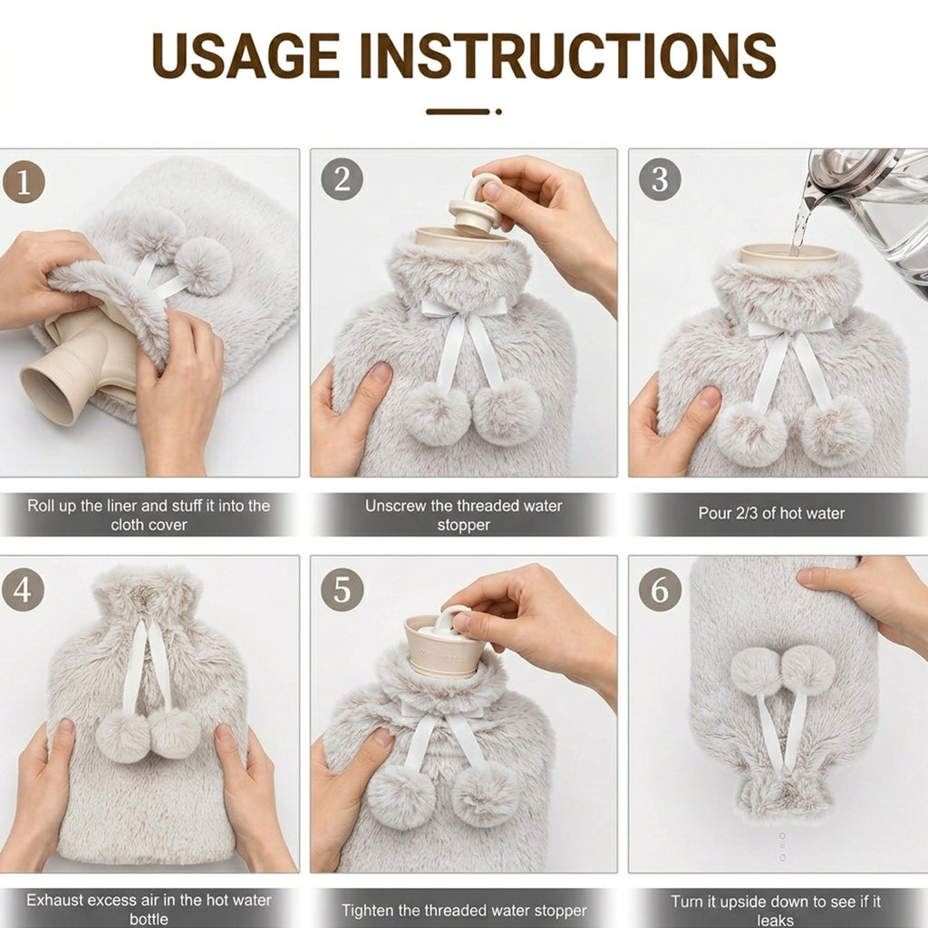 Topped Faux Fur Hot Water Bottle (2L) - Cream_8379251_5