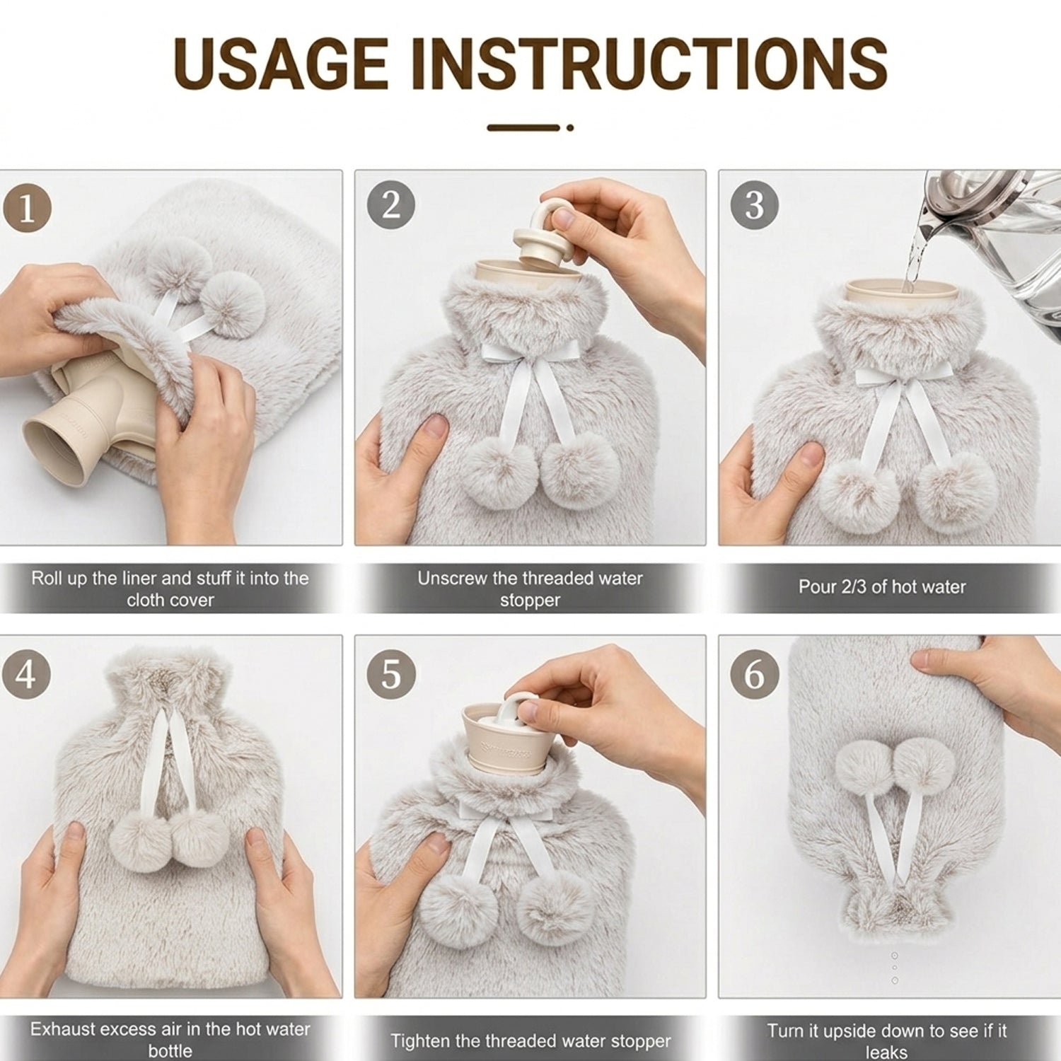 Topped Faux Fur Hot Water Bottle (2L) - Cream V32491133 5