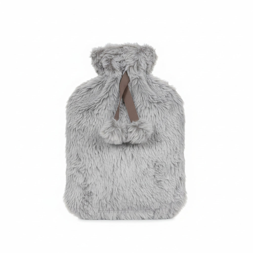 Topped Faux Fur Hot Water Bottle (2L) - Light Grey_8379253