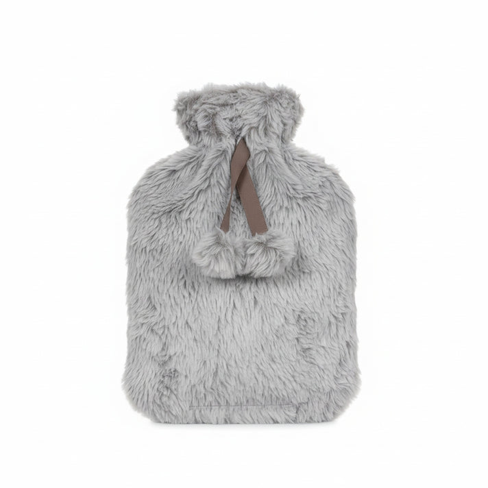 Topped Faux Fur Hot Water Bottle (2L) - Light Grey 8379253 1