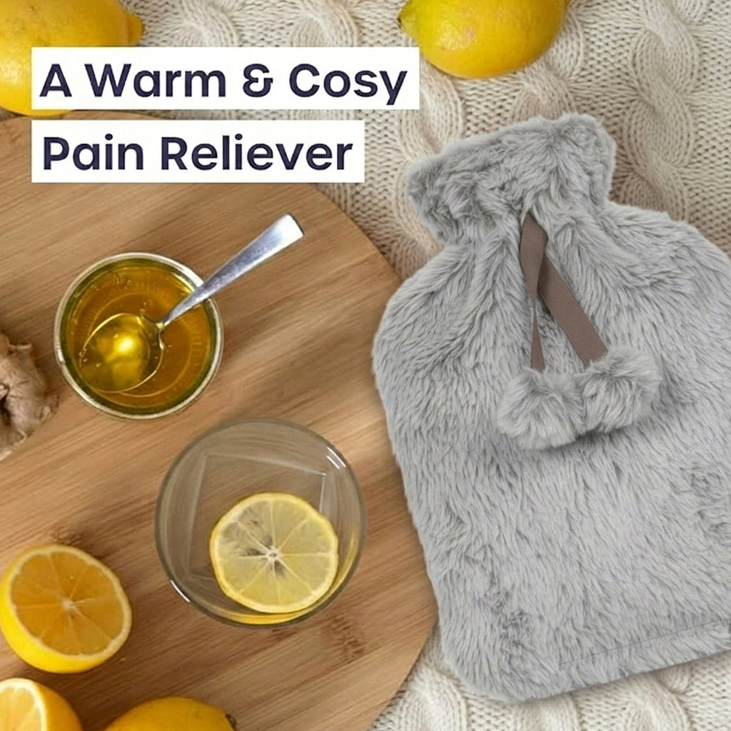 Topped Faux Fur Hot Water Bottle (2L) - Light Grey_8379253_4