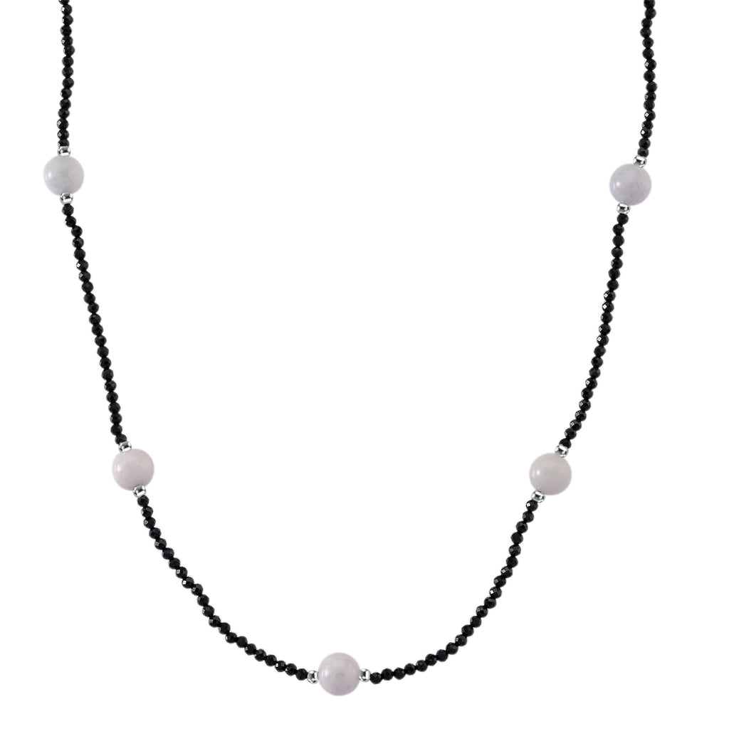 Natural  Black Spinel & White Jade Beads Necklace (Size - 18+2 Inch Ext) 60.00 Ct._8379399