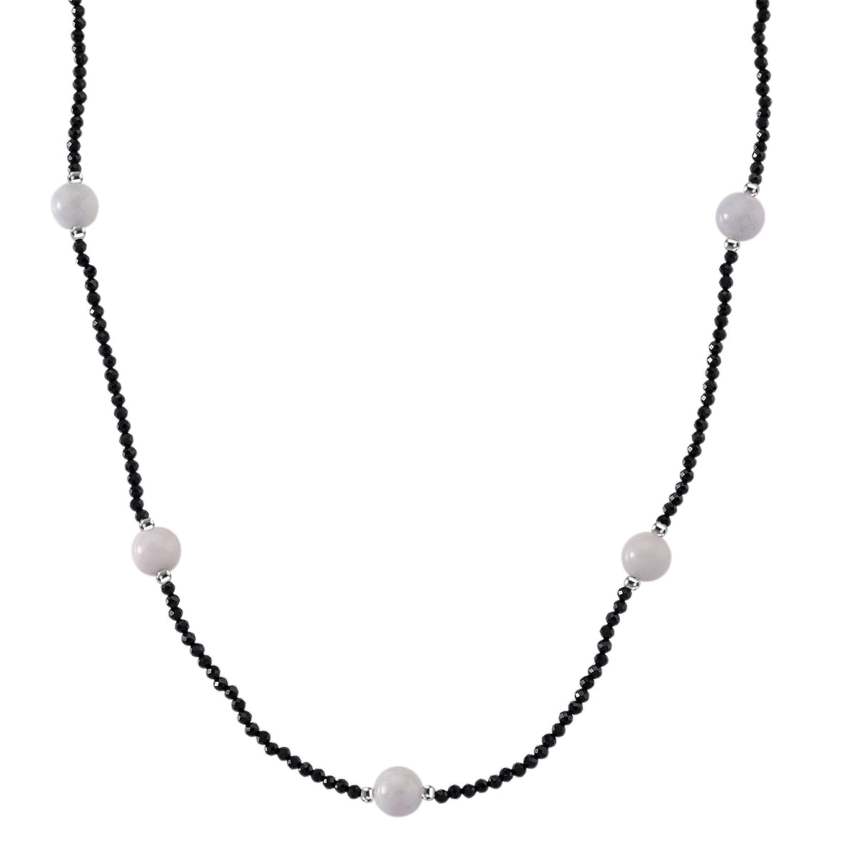 Natural  Black Spinel &amp; White Jade Beads Necklace (Size - 18+2 Inch Ext) 60.00 Ct. V32700398 0