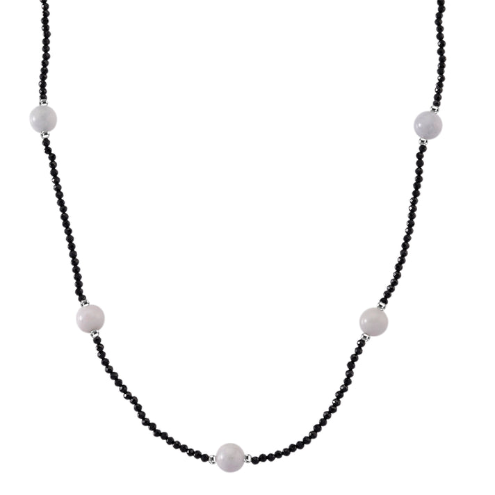 Natural Black Spinel &amp; White Jade Beads Necklace (Size - 18+2 Inch Ext) 60.00 Ct. 8379399 1