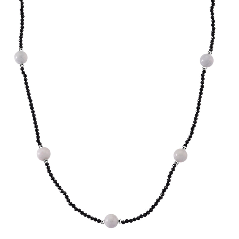 Natural  Black Spinel & White Jade Beads Necklace (Size - 18+2 Inch Ext) 60.00 Ct._8379399
