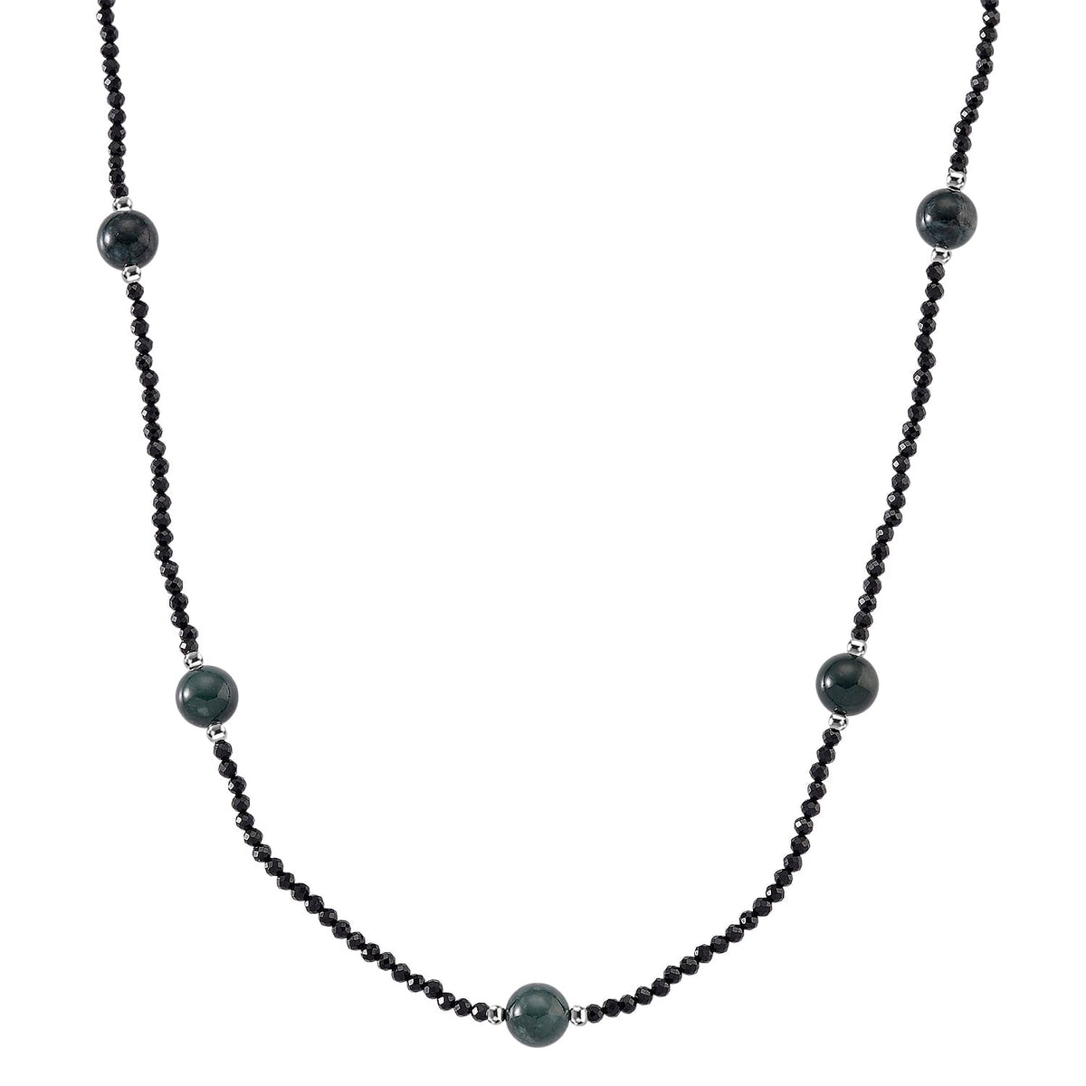 Natural Black Spinel &amp; Natural Jade Beads Necklace (Size - 18+2 Inch Ext) 60.00 Ct. V32520279 0