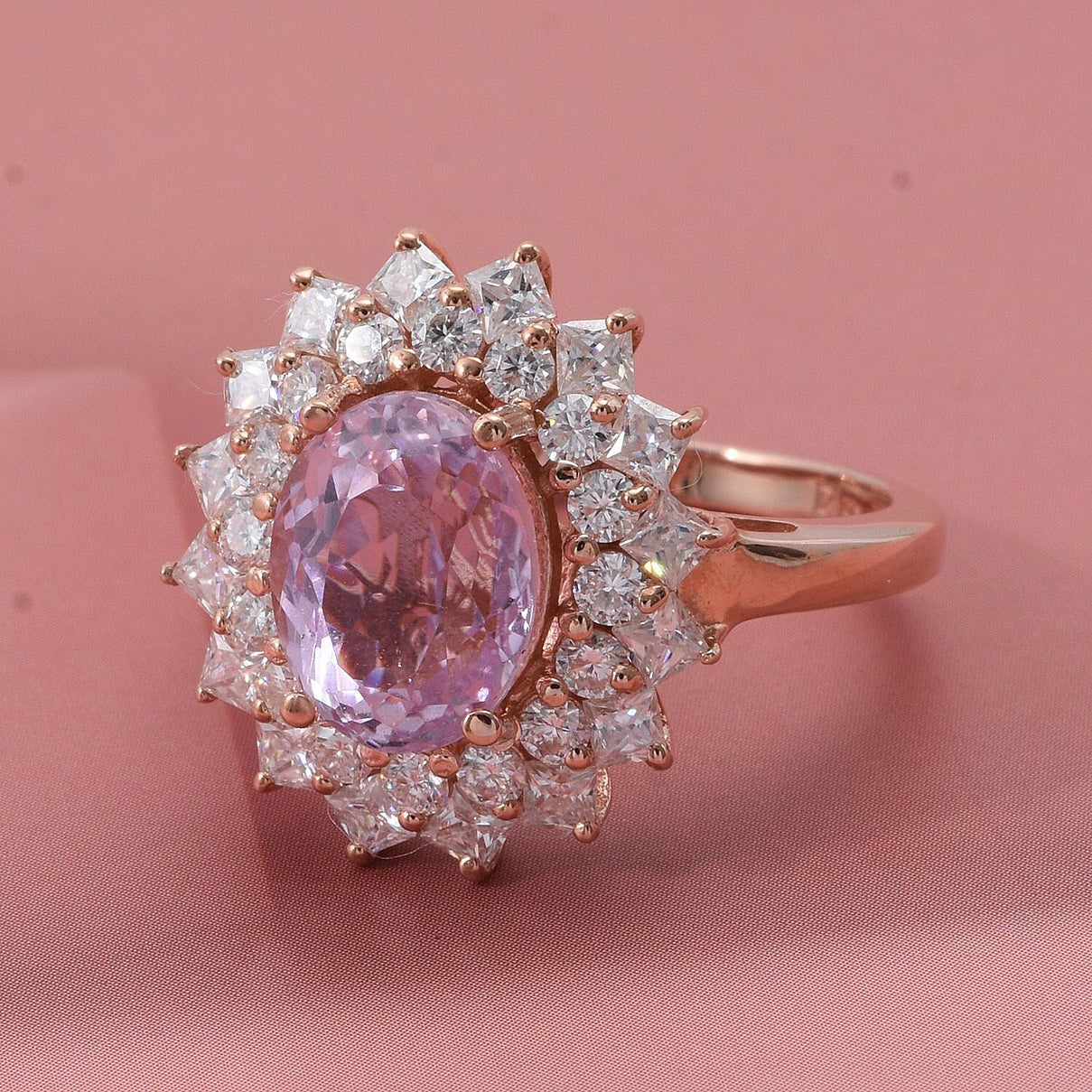 D'Joy Patroke Kunzite, Moissanite Floral Ring in 18K Vermeil Rose Gold Sterling Silver 4.80 Ct. 8380029 2