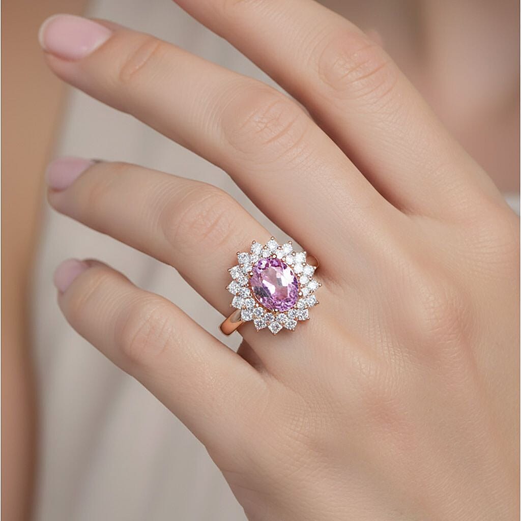 D'Joy Patroke Kunzite, Moissanite Floral Ring in 18K Vermeil Rose Gold Sterling Silver 4.80 Ct. 8380029 3